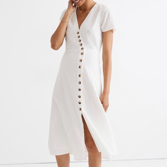 Madewell Dresses & Skirts - Madewell Linen Blend Button Wrap MIDI Dress Sz 00